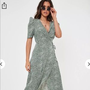 Green Printed Midi Wrap Dress